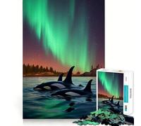 Puzzle de 1000 pièces pour Adultes Aurora Orca Baleine du Nord Premium Cut Play Activité intellectuelle et ludique pour Un Anniversaire ou Un Moment de détente (50x75cm)