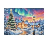 Puzzle De 1000 Pièces pour Adultes Aurora Ville de Noël 1000 PCS 75x50cm Impression Vive Non Décolorable Art Mural Encadrable Idéal pour Salon Chambre À Coucher