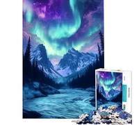 Puzzle de 1000 pièces pour Adultes Aurore boréale au-Dessus d'une rivière de Montagne Puzzle de 1000 pièces Jouet Anti-Stress Améliore la mémoire Cadeau Unique pour Un Anniversaire ou Noël (38x52cm)