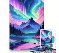 Puzzle de 1000 pièces pour Adultes Aurore boréale sur lac de Montagne Un défi Artistique Parfait pour stimuler Le Cerveau Un Moment de détente et de Plaisir Cadeau d'anniversaire idéal (38x26cm)