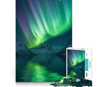 Puzzle de 1000 pièces pour Adultes Aurores boréales sur Montagnes enneigées et lac Décoration soignée Jeu Amusant et divertissant pour Un Anniversaire ou Un Loisir (50x75cm)
