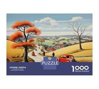 Puzzle De 1000 Pièces pour Adultes Autumn Road with Red Car Puzzles pour Adultes pour S'amuser en Famille pour Un Anniversaire, Noël, Un Jeu De Défi Unique 52x38cm/1000pcs