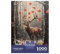 Puzzle De 1000 Pièces pour Adultes Autumn Snowfall Majestic Deer Puzzle Adulte Jeu Familial Anti-Stress Jeu Stimulant Cadeaux 52x38cm/1000pcs