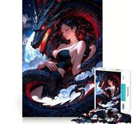 Puzzle de 1000 pièces pour adultes avec belle fille dragon endormie, coupe de qualité supérieure, jeu de réflexion amusant, jouet de détente, cadeau d'anniversaire, décoration (38 x 26 cm)