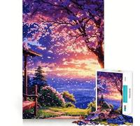Puzzle de 1000 pièces pour adultes avec paysage au coucher du soleil et fleurs de cerisier, aux bords nets, jeu créatif pour l'esprit, jeu lent, amusant, cadeau de Noël relaxant (38 x 52 cm)