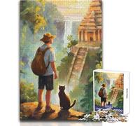Puzzle de 1000 pièces pour Adultes-Aventure dans la Jungle avec Chat-Décoration intérieure-Jouet à Monter soi-même-À partir de 14 Ans (Taille 50x75cm)