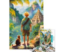 Puzzle de 1000 pièces pour Adultes Aventure dans la Jungle avec Un Chat Défi intellectuel Jouet addictif Jeu Familial Décoration intérieure Idée Cadeau (Taille 50x75cm)