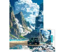 Puzzle de 1000 pièces pour Adultes Aventure en Jeep au Bord de la Plage Difficile et Stimulant pour s'amuser en Famille Jeux Amusants pour Les 14 Ans et Plus (38x52cm)