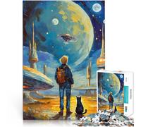 Puzzle de 1000 pièces pour Adultes Aventure Spatiale avec Un Chat Jouets Anti-Stress est idéal comme Cadeau pour Toute la Famille 52x38cm