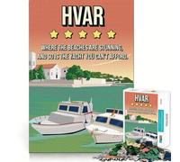 Puzzle de 1000 pièces pour Adultes Avis Hvar Affiche de voyagee représentant Un Paysage Urbain Bordure Artistique de qualité supérieure Casse-tête Cadeau Jeu Occasionnel Activité d'anniversaire