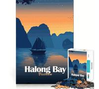 Puzzle de 1000 pièces pour Adultes Baie d'Halong,Vietnam au Coucher du Soleil Découpe Impeccable Jeu de Concentration Amusant Cadeau Gratuit Idée Cadeau d'anniversaire (50x75cm)
