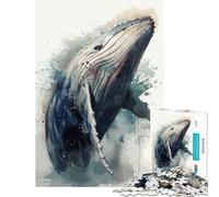 Puzzle de 1000 pièces pour Adultes Baleine à Bosse Aquarelle Défi intellectuel Jeu addictif et Relaxant Cadeau éducatif et éducatif pour Un Anniversaire (Dimensions 38x26cm)
