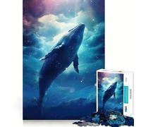 Puzzle de 1000 pièces pour Adultes Baleine astrale Décoration découpée soignée Jeu de réflexion Jeu de détente Cadeau d'anniversaire Artistique (38x52cm)