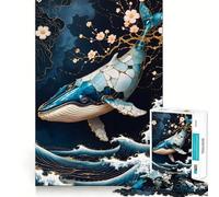 Puzzle de 1000 pièces pour adultes Baleine bleue,art Kintsugi,pièces aux découpes nettes,activité cérébrale stimulante,moment de détente et de divertissement,cadeau artistique d'anniversaire (38x52cm)