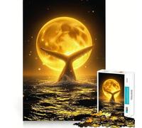 Puzzle de 1000 pièces pour Adultes Baleine céleste et Océan au Clair de Lune,éclaboussures d'eau Jeu de Concentration,découpe de précision,Bords Lisses,défi Amusant pour Passer Le Temps (38x52cm)