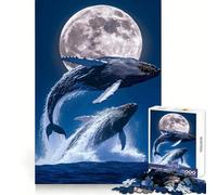 Puzzle de 1000 pièces pour Adultes : Baleines jaillissant au Clair de Lune Idéal pour stimuler la créativité, se détendre et s'amuser Bords précis Un Cadeau de Noël attentionné (38x52cm)