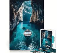 Puzzle de 1000 pièces pour Adultes Bateau dans Une Grotte aux eaux Turquoise Jeu Amusant et Stimulant la logique,idéal pour Les Loisirs et Les fêtes Illustration de Noël (50x75cm)