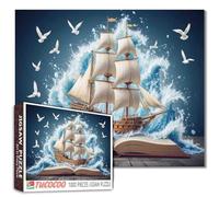 Puzzle de 1000 pièces pour adultes, bateau pirate conduisant sur un livre, puzzle étrange de vagues de mer, activité familiale stimulante, parfait pour les soirées de jeu, puzzle comme décoration