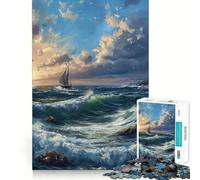 Puzzle de 1000 pièces pour Adultes Bateaux au Coucher du Soleil sur l'océan Jeu de logique et de Divertissement Décor de Noël (38x52cm)