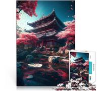 Puzzle de 1000 pièces pour Adultes Bâtiment de Jardin Japonais Fait de Bois，pour Les 14 Ans et Plus Jeux Amusants en Famille Cadeau Amusant en Famille。Taille：50x75cm/19.6x29.5pouce
