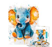 Puzzle de 1000 pièces pour adultes Bébé éléphant aquarelle Activités amusantes à la maison jeu de réflexion pour passer le temps pendant les vacances Convient aux personnes de 14 ans et plus (38x26cm)