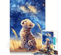 Puzzle de 1000 pièces pour Adultes Bébé guépard Aquarelle contemplant Les étoiles Jeu de logique,découpe de précision,Bords Lisses, pour Les réunions de Famille (38x26cm)