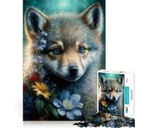 Puzzle de 1000 pièces pour Adultes Bébé Loup et Fleurs Jeu de réflexion Amusant et précis pour se détendre et s'amuser Cadeau d'anniversaire (38x26cm)