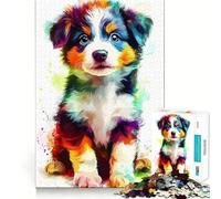 Puzzle de 1000 pièces pour Adultes,Berger Australien,Portrait de Chiot coloré,Bords Nets,Jeu cognitif Amusant,Jeu de Relaxation,Cadeau Festif et de Loisirs (38x52cm)
