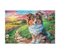 Puzzle De 1000 Pièces pour Adultes Berger des Shetland Automne Ferme 75x50cm Décoration Murale Encadrable Détails HD Clairs sans Poussière Expérience Assemblage Fluide