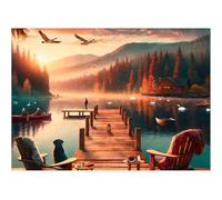 Puzzle de 1000 pièces pour adultes, Bestdon Lakeside Evening Sunset Scenery Cabin Puzzle, Paysage Naturel, Cadeau de Famille sophistiqué