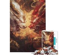 Puzzle de 1000 pièces pour Adultes Bêtes mythiques s'affrontant dans des Flammes dorées - Stimule Le Cerveau - Activités familiales - Jeux relaxants - À partir de 14 Ans (38x26cm)