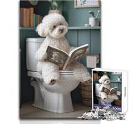 Puzzle de 1000 pièces pour Adultes - Bichon frisé aux Toilettes - Détente et Confort garantis - Assemblage Stable et découpe précise - Dimensions:38x52cm