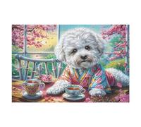 Puzzle De 1000 Pièces pour Adultes Bichon Frisé goûter de thé 1000 PCS 75x50cm Motif Artistique Idéal pour Amateurs d'art Décoration Murale Œuvre Collectionnable Cadeau