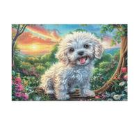 Puzzle De 1000 Pièces pour Adultes Bichon Frisé Printemps Champ de Fleurs 75x50cm Activité Team Building pour Collègues De Bureau Jeu De Groupe Amusant Améliore La Collaboration