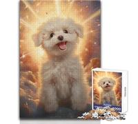 Puzzle de 1000 pièces pour Adultes - Bichon frisé Souriant au Paradis - Jeu intellectuel Stimulant - Idée Cadeau - Dimensions : 38x26cm