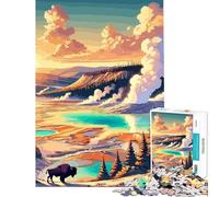 Puzzle de 1000 pièces pour Adultes Bison de Yellowstone au Coucher du Soleil Décoration intérieure Jouet Cadeau Unique pour Un Anniversaire ou Noël (38x26cm)