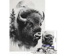Puzzle de 1000 pièces pour Adultes Bison Lune Double Exposition Décoration intérieure Jouet Idée Cadeau Jeu Pratique avec Poster et fiche de Questions Assortis Dimensions 38x26cm