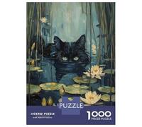 Puzzle De 1000 Pièces pour Adultes Black Cat Hiding in River Puzzles pour Adultes - Jeu De Réflexion Amusant Et Humoristique, Difficile Et Stimulant 38x26cm/1000pcs