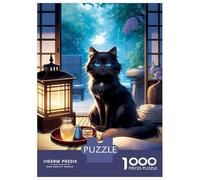 Puzzle De 1000 Pièces pour Adultes Black Cat Sharing A Drink Puzzle Anti-Stress - Cadeau pour Femmes - Idée Cadeau Unique pour Un Anniversaire Ou Noël 38x26cm/1000pcs