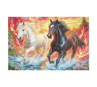 Puzzle De 1000 Pièces pour Adultes Black Cheval Champ de Fleurs River 75x50cm Carton Écologique Sécurisé Non Toxique Parfait pour Adolescents Adultes Loisir Quotidien