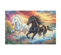 Puzzle De 1000 Pièces pour Adultes Black Cheval Champ de Fleurs River 75x50cm Puzzle Hobby Relaxant Idéal pour Loisir Quotidien Réduit Le Stress Améliore L'Humeur Cadeau