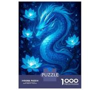 Puzzle De 1000 Pièces pour Adultes Blue Dragon and Lotus Flowers Puzzles pour Adultes pour S'amuser en Famille pour Un Anniversaire, Noël, Un Jeu De Défi Unique 70x50cm/1000pcs
