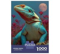 Puzzle De 1000 Pièces pour Adultes Blue Lizard in Pink Flowers Puzzles pour Adultes Vacances À La Maison Tue-t-il Le Temps Chaque Pièce Est Unique - Un pour Les Joueurs 52x38cm/1000pcs