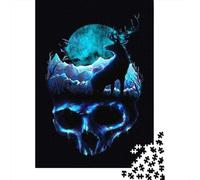 Puzzle De 1000 Pièces pour Adultes Blue Moon Deer Skull Art Print Puzzles pour Adolescents - Course De Vitesse Manuelle - Difficile Et Stimulant - Cadeaux De Noël Et d'anniversaire 70x50cm/1000pcs