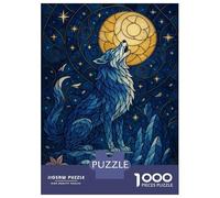 Puzzle De 1000 Pièces pour Adultes Blue Wolf Howling at The Moon Puzzles pour Adultes Vacances À La Maison Tue-t-il Le Temps Chaque Pièce Est Unique - Un pour Les Joueurs 70x50cm/1000pcs