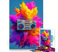 Puzzle de 1000 pièces pour Adultes Boombox avec Explosion colorée,décoration soignée,Jeu cognitif Amusant,Jeu de Paix,activité d'anniversaire (38x26cm)