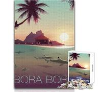 Puzzle de 1000 pièces pour Adultes - Bora Bora - Coucher de Soleil sur Un Bungalow sur pilotis - Idéal pour des Moments de détente paisibles - Assemblage précis - Dimensions:50x75cm