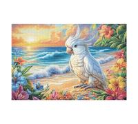 Puzzle De 1000 Pièces pour Adultes Bordure Fleurie Perroquet Blanc 1000 PCS 75x50cm Activité Team Building pour Collègues De Bureau Jeu De Groupe Amusant Améliore La Collaboration