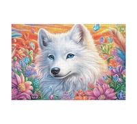 Puzzle De 1000 Pièces pour Adultes Bordure Fleurie Renard Blanc 1000 PCS 75x50cm Art Mural Encadrable pour Chambre Salon Bureau Décoration Unique Idéale pour Amateurs d'art