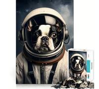 Puzzle de 1000 pièces pour Adultes,Boston Terrier Astronaute,Jeu à Bords Nets,Stimulation Cognitive,Jeu de Relaxation,Cadeau Festif et ludique (38x26cm)